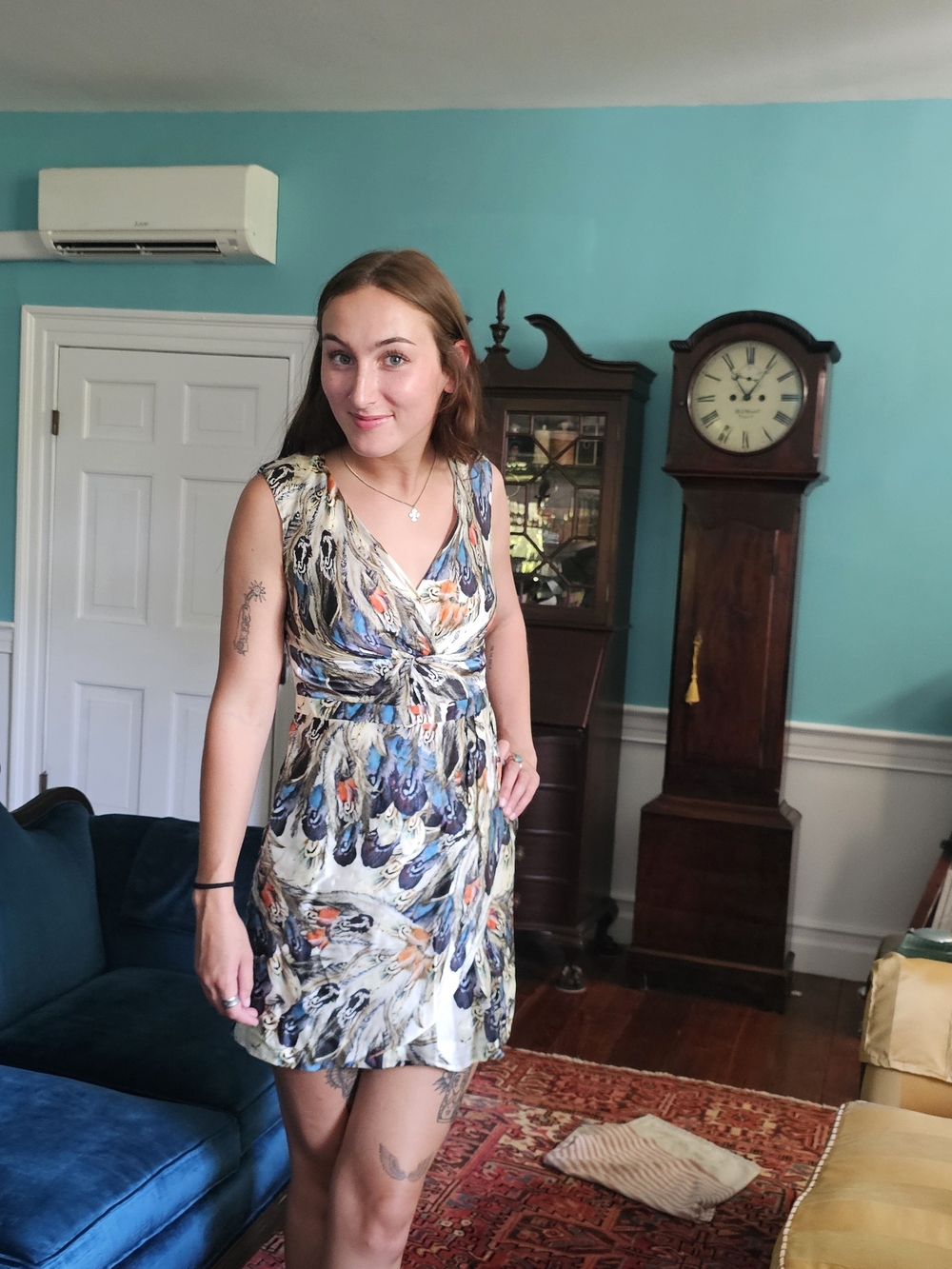Leifdotter Silk Sleeveless V-Neck In A Gorgeous Peacock Feather Print Dress